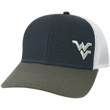 West Virginia Mountaineers Navy/Dark Grey/Silver Mid-Pro Snapback Adjustable Trucker Hat
